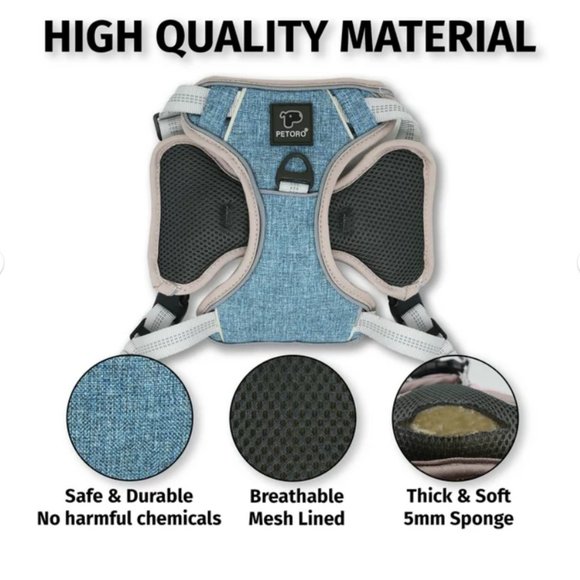 NWT ~PETORO Adjustable Reflective Harness, 5mm Soft Padded No-Pull No-Choke Vest - Picture 7 of 13